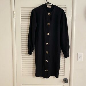 Vintage St. John  by Mary Gray Black Long  Knit Cardigan Gold Buttons size 8